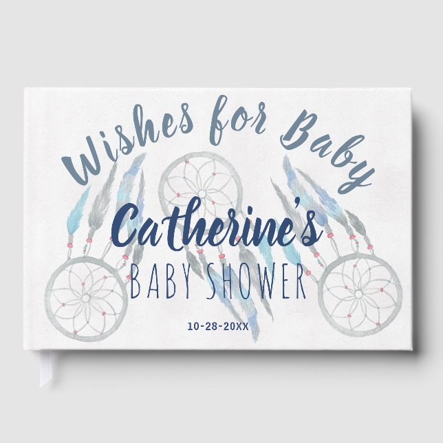 Libro de Baby Shower Sweet Blue Boho Dreamcatcher (Anverso)