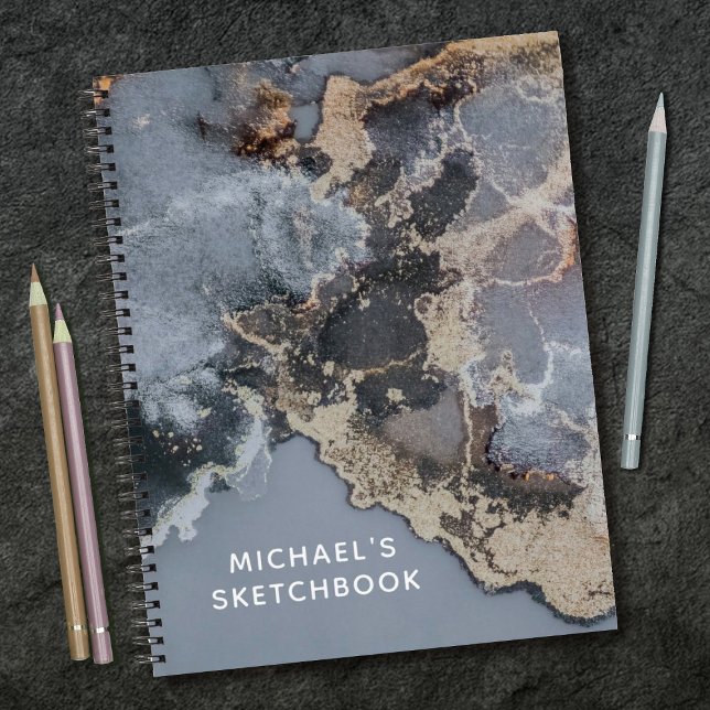 Libro de bocetos personalizado del artista del már (A cool grey and black marble sketch book.)