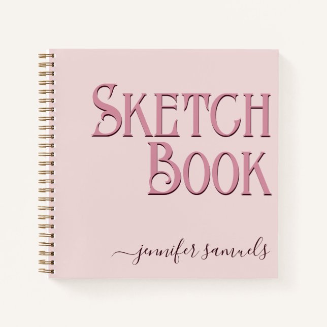 Libro de bocetos rosa letra 3D con nombre artista  (Anverso)