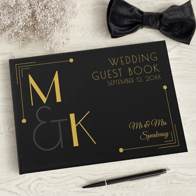 Libro de Boda Art Deco Black Gold Speakeasy (A art deco inspired guest book perfect for your 1920s themed wedding. Just add your names & date)