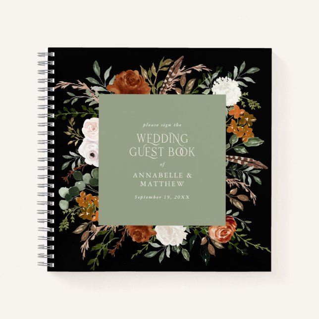 Libro de boda de flores verde sabio de presupuesto (Anverso)