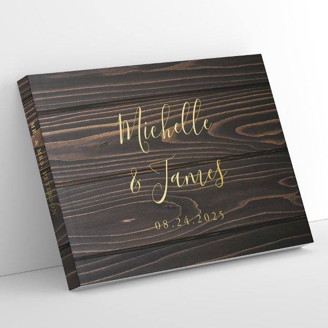 Libro de Boda de Relieve metalizado dorado de made (Personalized Rustic Wooden Gold Foil Wedding Guest Book)