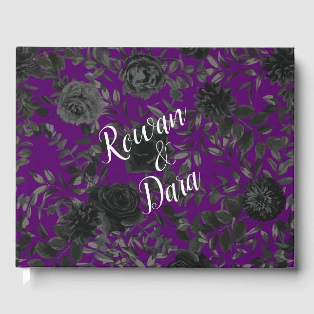 Libro de Boda gótico morado y negro Rosa (Anverso)