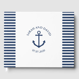 Libro de bodas a rayas náuticas con ancla