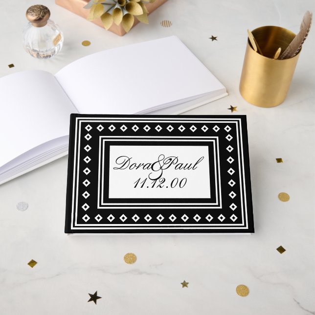 Libro de Bodas de Art Deco simple en blanco y negr (Anverso Abierto)