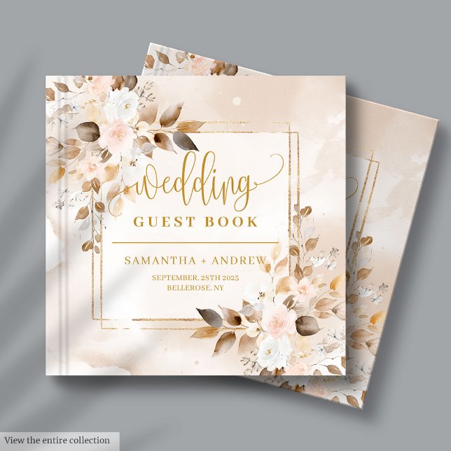 Libro de Bodas de Bouquet en Otoño y Rosa Pálido (Pale Pink and Gold Autumn Bouquet Wedding Guest Book

)