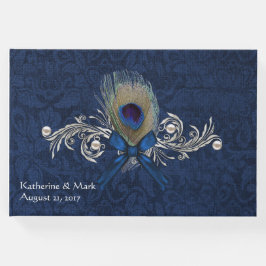 Libro de Bodas de la pluma azul Damask and Peacock