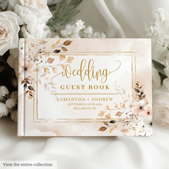 Libro de Bodas de otoño con marco de oro rosado de (Rustic Blush Pink Gold Frame Autumn Wedding Book)
