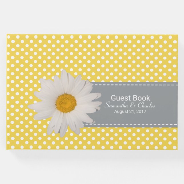 Libro de Bodas de puntos de polka amarillos y blan (Anverso)