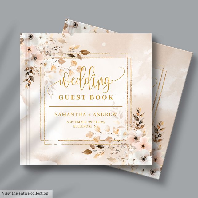 Libro de Bodas del Boho de Oro y Rosa en Polvo (Powder Pink and Gold Fall Boho Wedding Guest Book)