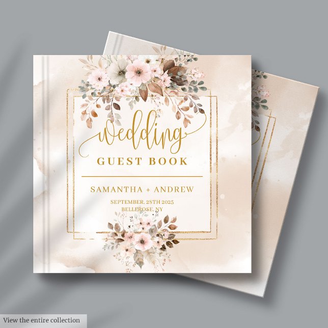 Libro de Bodas del Boho del otoño del otoño en ros (Pale Pink and Gold Autumn Boho Wedding Guest Book)