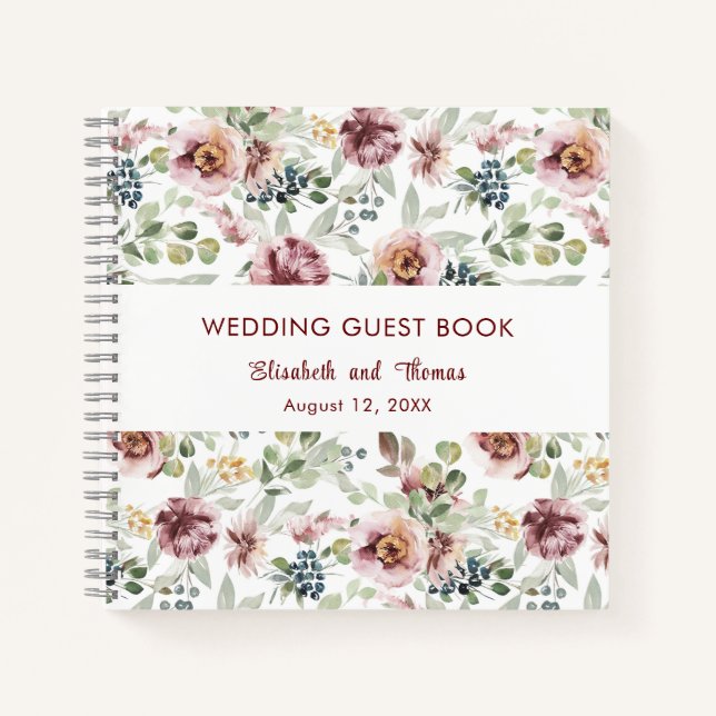 Libro de bodas florales para rosas pastel romántic (Anverso)