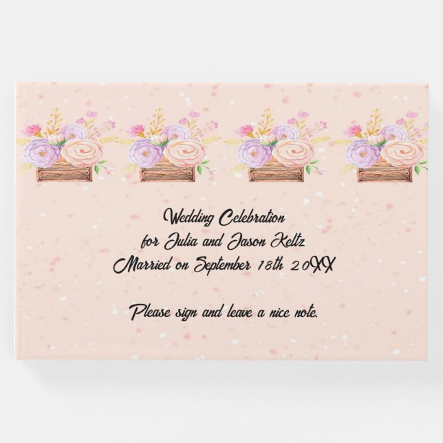 Libro de Bodas para Boda Floral Rústica de Melocot (Anverso)