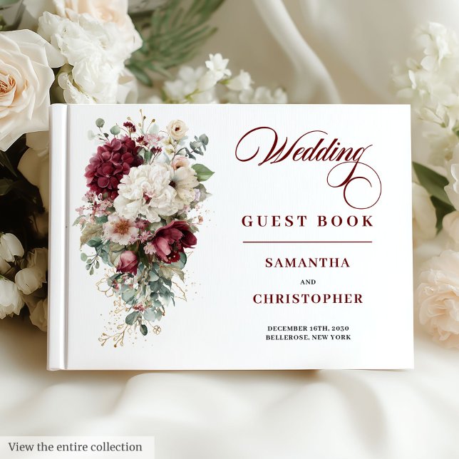 Libro de bodas para rosas de oro blanco Boho marsa (Boho marsala white gold roses wedding guest book

)