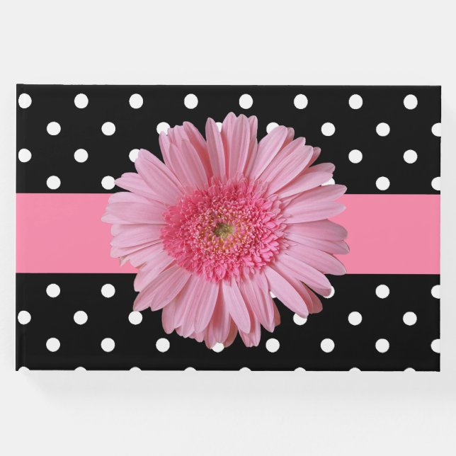 Libro de Bodas Polka Dot and Pink Gerber Daisy (Anverso)