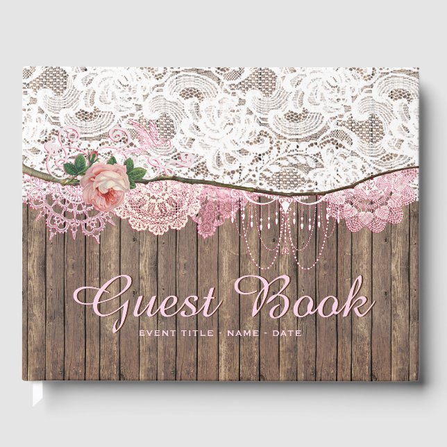 Libro de Bodas Rustic Lace Wood Baby Shower (Anverso)