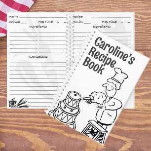 Libro de cocina con cocinero decorando pastel. Rec