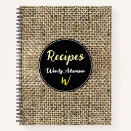Libro de cocina de Burlap de época para recetas ru
