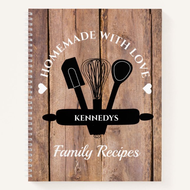 Libro de cocina de madera rústica casero con recet (Anverso)