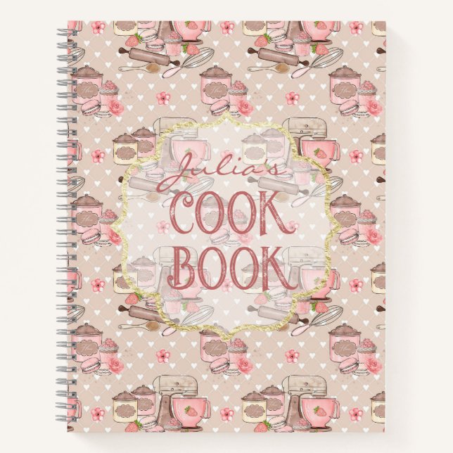 Libro de Cocina Retro Beige Lindo Personalizado (Anverso)