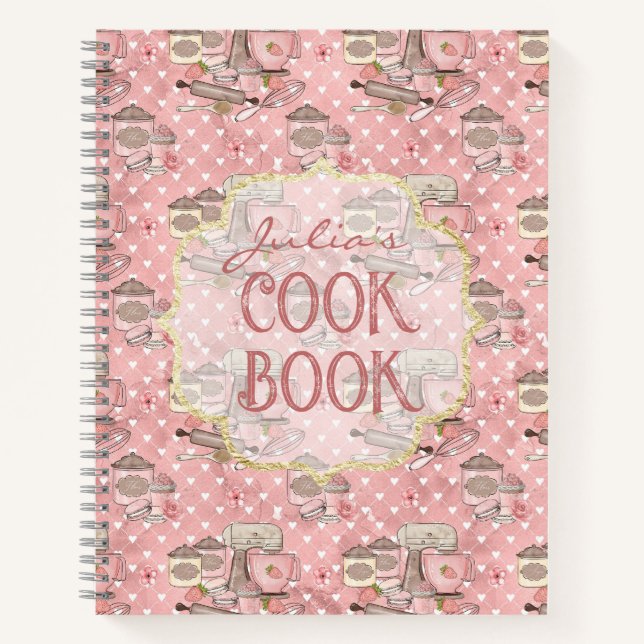 Libro de Cocina Retro Rosa Cute Personalizado (Anverso)