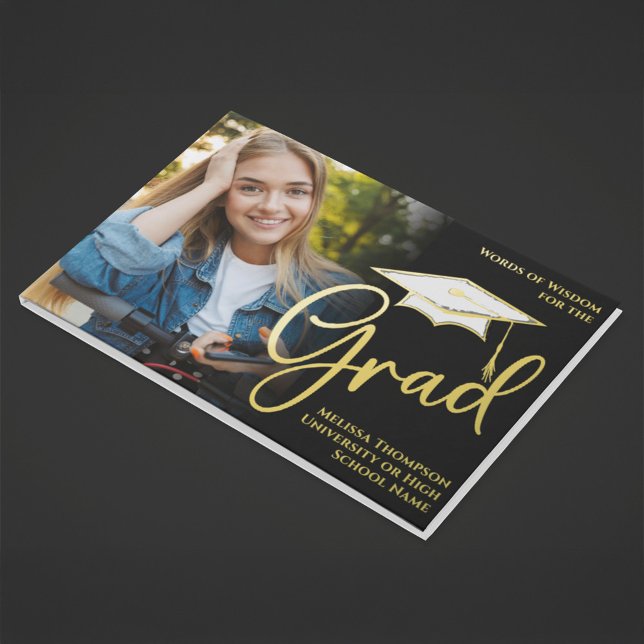 Libro de Collage de fotos de graduación de oro (Gold foil graduation photo guest book.)