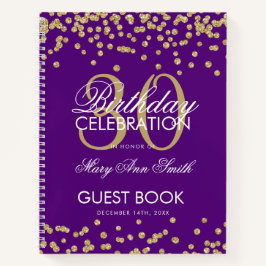 Libro de cumpleaños 30 de Gold Purple Confetti