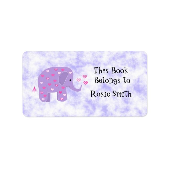 Libro de etiqueta de elefante púrpura lindo (Frente)