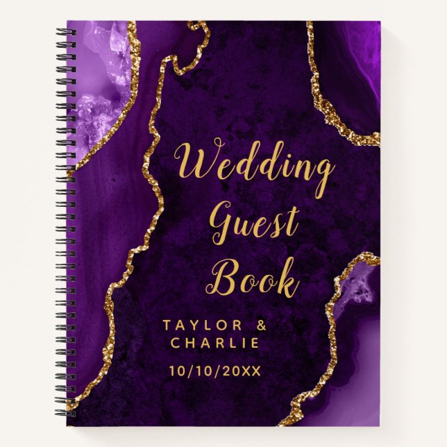 Libro de firmas de boda Ágata Púrpura y Dorada (Anverso)