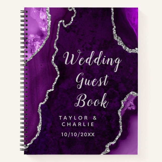 Libro de firmas de boda Ágata Púrpura y Plata (Anverso)