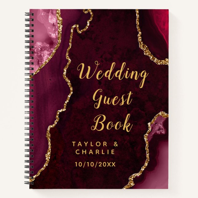 Libro de firmas de boda Ágata Rojo y Dorado (Anverso)