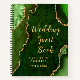 Libro de firmas de boda Ágata Verde y Dorada