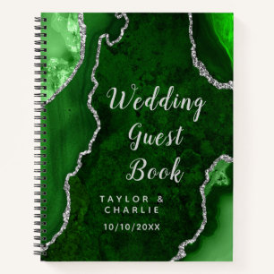 Libro de firmas de boda Ágata Verde y Plateada