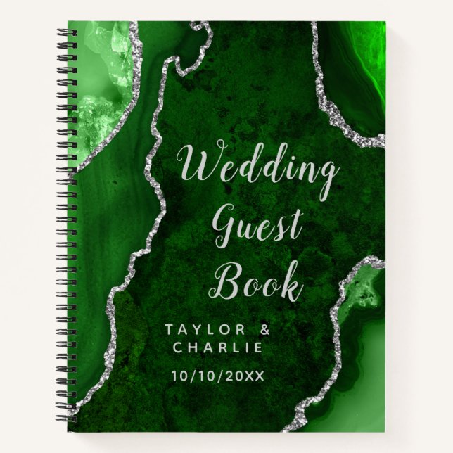 Libro de firmas de boda Ágata Verde y Plateada (Anverso)