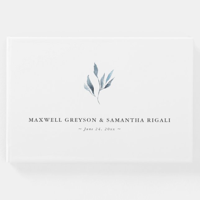 Libro de Firmas de Boda Botánicos Azul Polvo (Anverso)