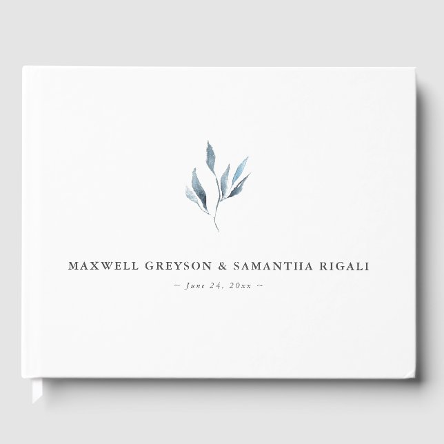 Libro de Firmas de Boda Botánicos Azul Polvo (Anverso)