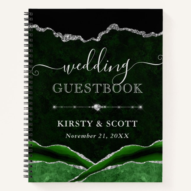 Libro de firmas de boda con ágata de purpurina ver (Anverso)