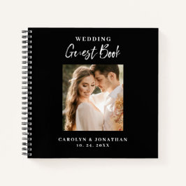 Libro de firmas de boda con foto y guión dorado en
