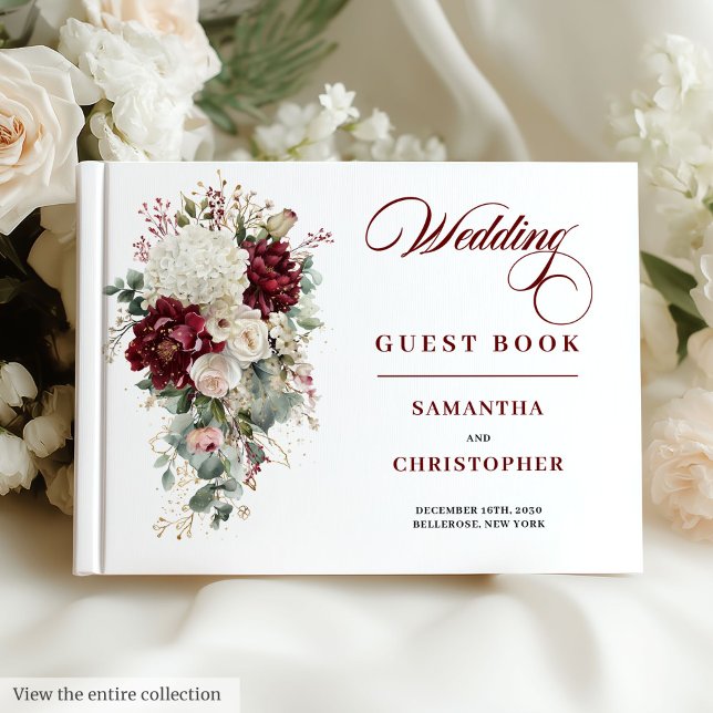 Libro de firmas de boda estilo boho rosas rojas os (Boho dark red gold roses wedding guest book style

)