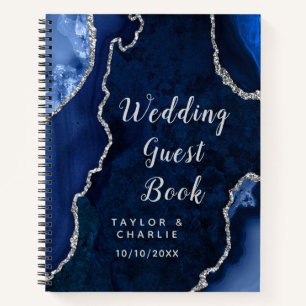 Libro de firmas de boda Navy y Ágata Plateada