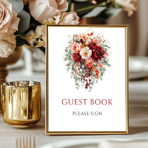 Libro de firmas de boda Señal de flores de otoño d