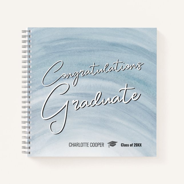 Libro de firmas de graduación Azul Elegante (Anverso)