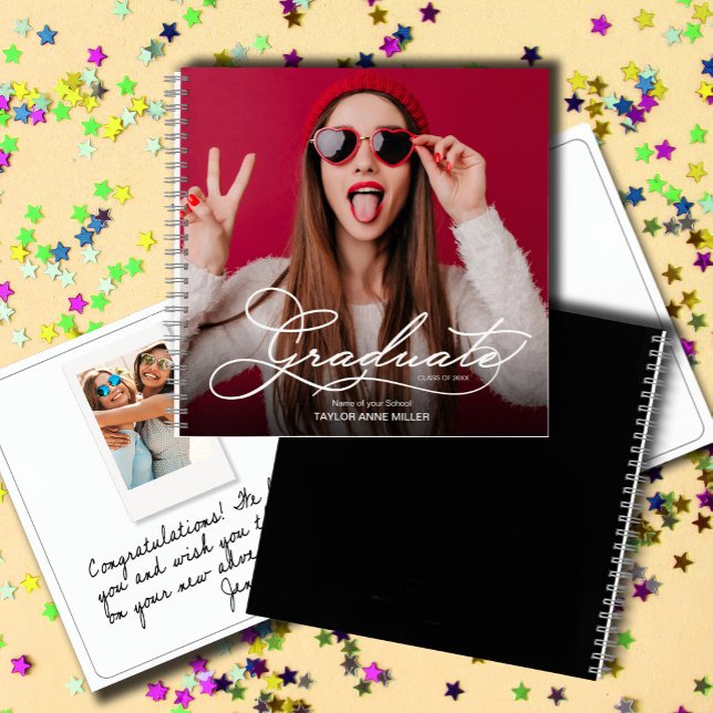 Libro de Firmas de Graduación con Fotos Modernas (Graduation guest book with your photo on the front and a message on back. SOFT or HARD cover.)