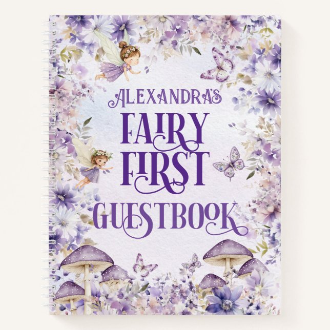 Libro de firmas de hadas florales púrpuras de lujo (Anverso)