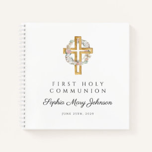 Libro de firmas de Primera Comunión con corona flo