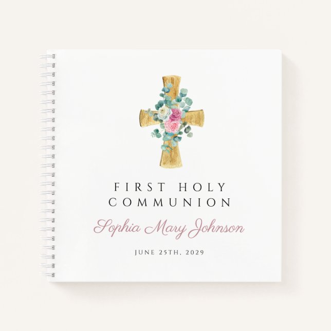 Libro de firmas de Primera Comunión con cruz flora (Anverso)