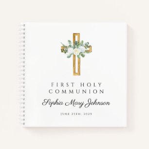 Libro de firmas de Primera Comunión floral blanco