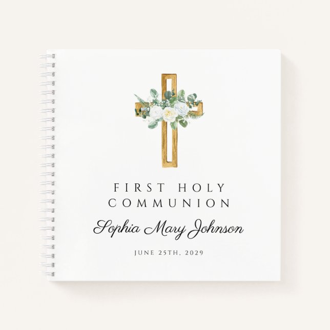 Libro de firmas de Primera Comunión floral blanco  (Anverso)