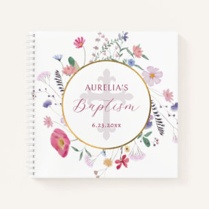 Libro de firmas para bautizo Círculo de flores sil