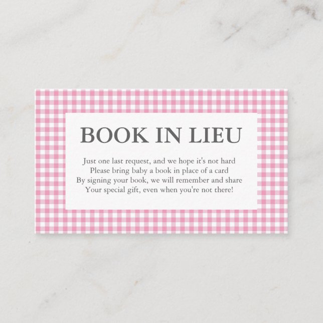 libro de gingham rosa en tarjetas lieu (Anverso)